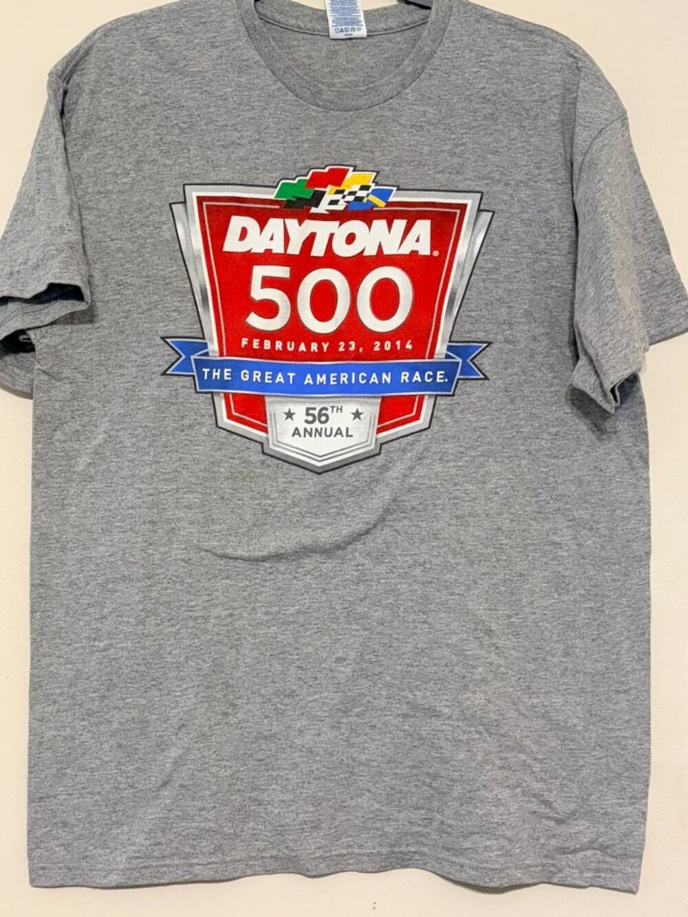 Unisex Gray 2014 Daytona 500 56th Annual T-Shirt Dale Earnhardt Jr Size Large